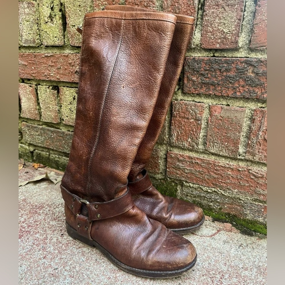Frye Boots Red Leather  Zip Phillip Harness Tall Riding Women's Boots Sz 6 B